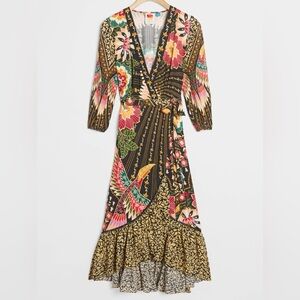 Farm Rio Anthropologie Amorina Tropical Floral Wrap Maxi Dress